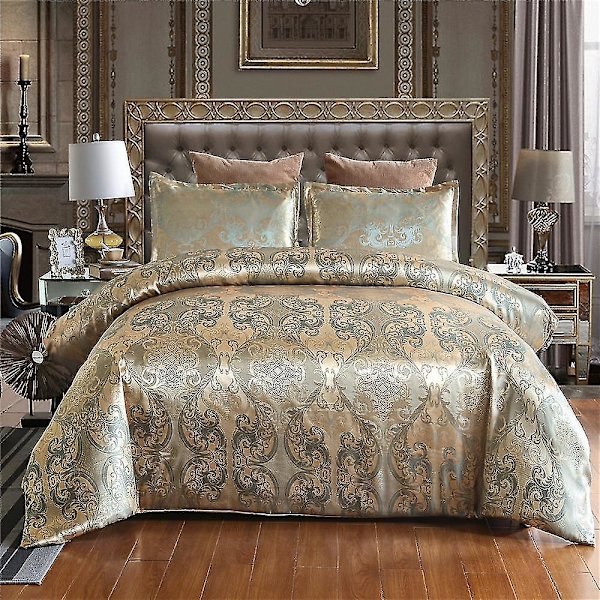 Sengesett med sateng jacquard dynetrekk og glidelåslukking Brown AUSingle 140x210