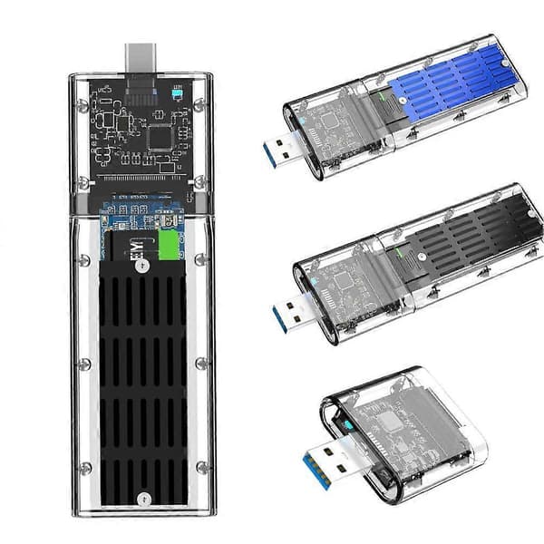 USB-interface M.2 SATA SSD-kabinet med gennemsigtigt display K1714s Black