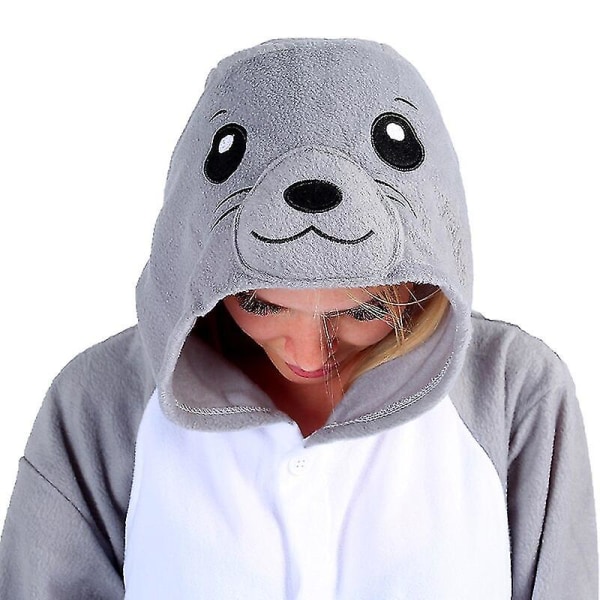 Uudet Winter Seal Onesies Naiset Miehet Unisex Aikuiset Hupulliset Suloiset Sarjakuva Onesies Eläinpyjamat Fleece Pyjamat Sleepwear Haalari S-148-158CM