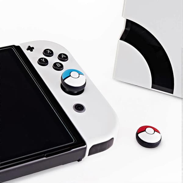Tommelfingergreb Sæt Joystick Caps Rød+Blå, 2 Par Kompatible med Nintendo Switch/OLED/Lite Konsol, Silikone Analog Stick Caps til Switch Controllere