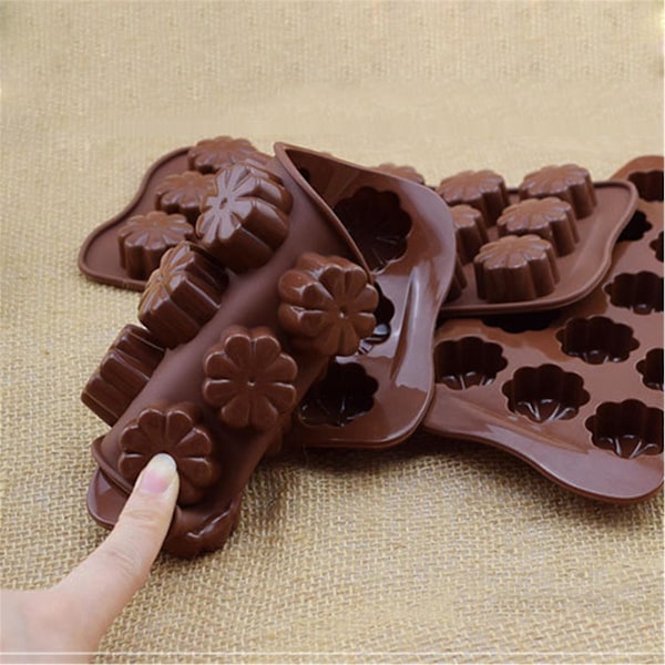 DIY Kagebageform 15 Riller Blomst Silikone Chokolade Model Bageplade Q