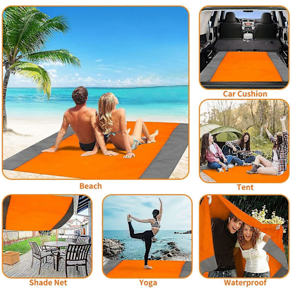 Strandmatta Picknickfilt, Extra Stor 210 x 200cm Strandfilt Vattentät Sandtät Vattenavvisande Picknickfilt med 4 Fasta Spikar, Förstärkt Kant