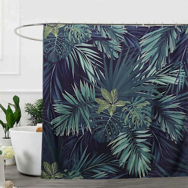 2X Grønt Dusjforheng Blader Trykk Moderne Naturlig Plantemønster Polyester Baderom Wat
