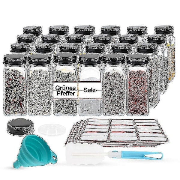 24 st Kryddburkar Set Med Ströinsats Glas Kryddburkar Fyrkantig Förvaring Med Lock 120ml