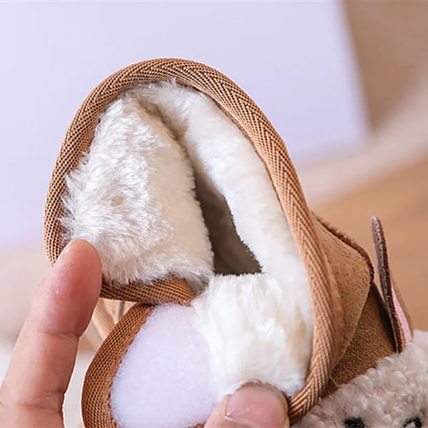 2023 New Baby Snow Boots Varm plysch Söt kaninmönster Barnskor Mjuk sula Mode Toddler Flickor Pojkar Stövlar camel 25(insole 15.5 cm)