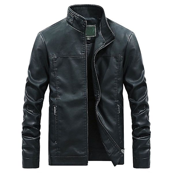 Herre Stand Collar Tyk Casual Læderjakke Black Green L
