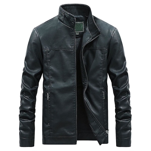 Herre Stand Collar Tyk Casual Læderjakke Black Green XXL