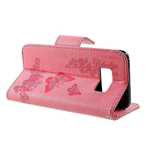 Sommerfugleblomster Præget PU Læder Wallet Case Stand Kompatibel Med Samsung Galaxy S8 Pink