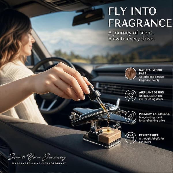Soldriven flygplansdiffusor - Aromaterapi med eterisk olja av bokträ för bil Black