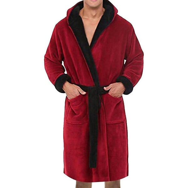 Herr Huva Morgonrock Mjuk fleece Morgonrock Patchwork Nattkläder Red XL