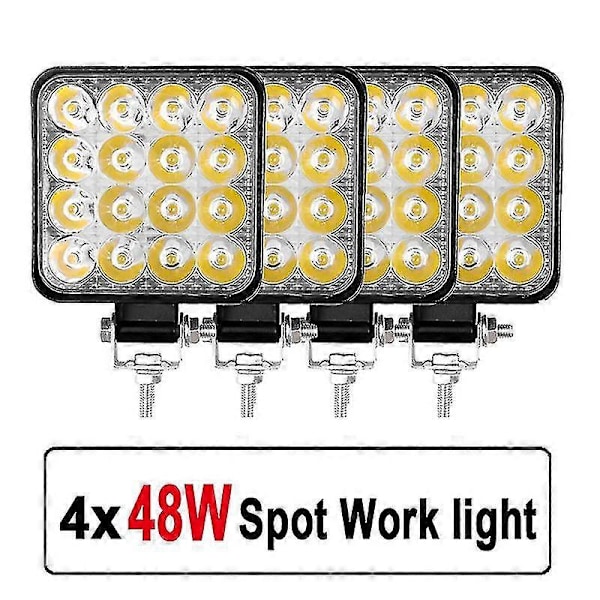 4 stk. Bil LED Bar Arbeidslys 48w 12v Offroad Arbeidslys Tåkelys 16 LED Lampe Traktor Frontlyspærer Spotlight For Lastebil Atv 4 I