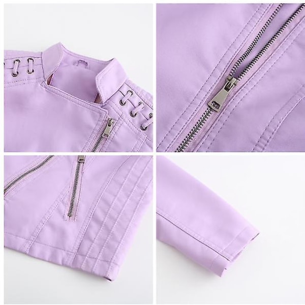 Läderjacka för kvinnor Casual dragkedja finns i 12 färger purple C L