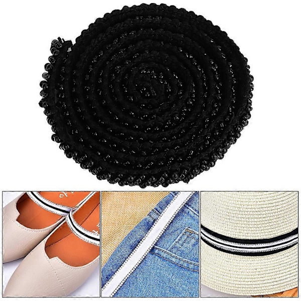 1 Yard Pärlband DIY Handgjorda Kläder Broderade Sömnadsdekorationstillbehör (1cm Svart Sned Pärla)