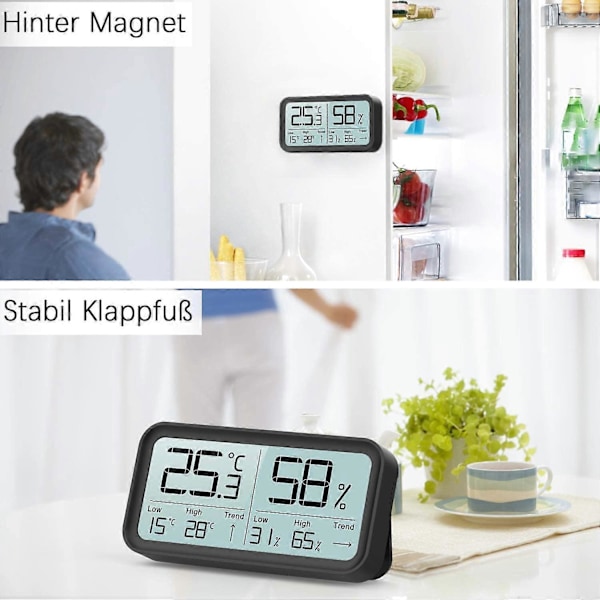 Digital Hygro-Termometer Inomhus Termometer Hygrometer, Temperatur Luftfuktighetsmätare, Luftövervakning för Rum, Svart