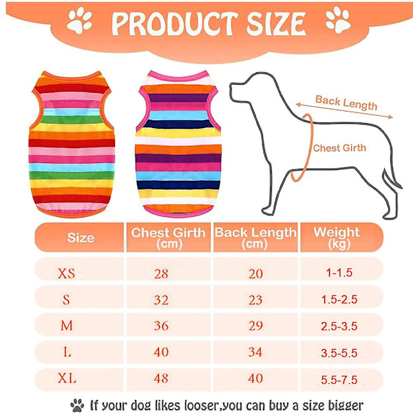 2 Stykker Hunde Regnbue Stribede Skjorter Kæledyrstøj Bløde Hvalpe Sommer T-shirts Komfortable Hunde Stribede Skjorter Åndbare L