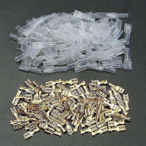 200 stk. hun- og han-spadestik crimp terminaler muffe ledningsviklingsstik til 22-16 AWG bil eller højttaler, 6,3 mm