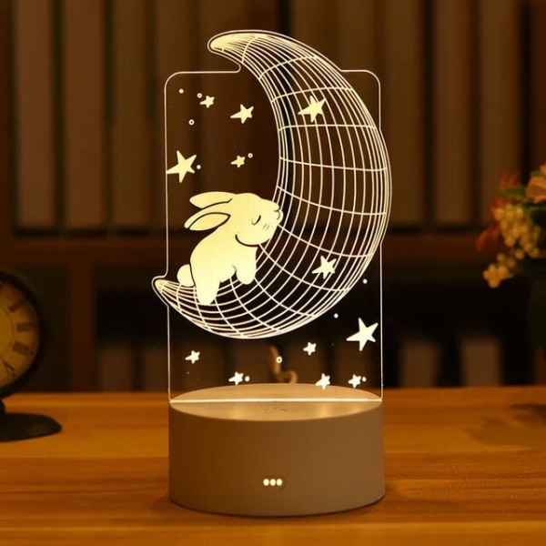 Romantisk Kærlighed 3D Akryl LED Lampe til Hjemmet Børns Natlys Bordlampe Julefrokost Dekoration Valentinsdag Sengelampe Rabbit moon