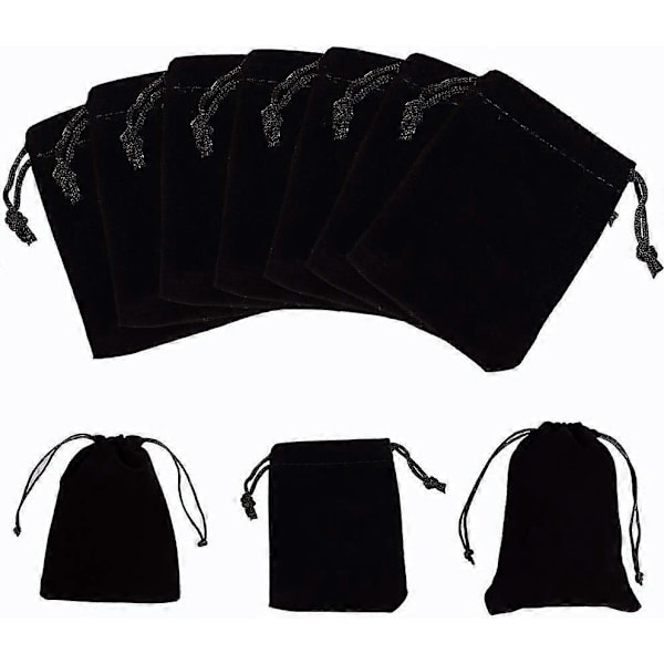 50 Stykker Velvet Snørepose Gavepose Smykketasker Slikposer Bryllupsfest Favor Taske, Sort, 9 7 cm