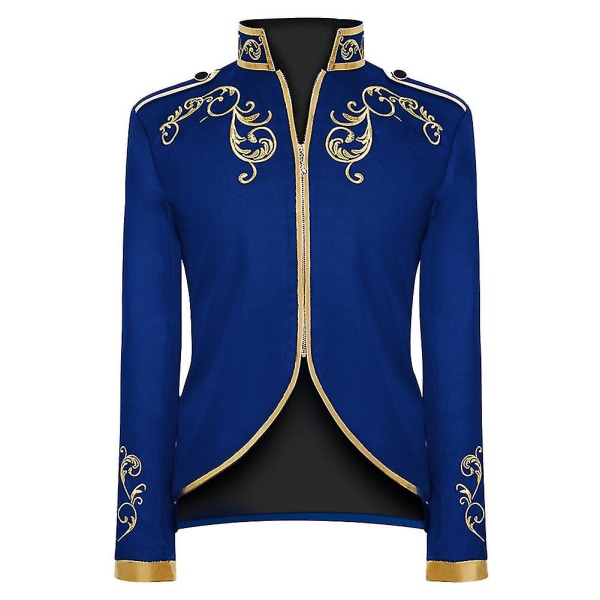 Menns Mote Hoff Prins Uniform Gullbrodert Jakke Blue 2XL