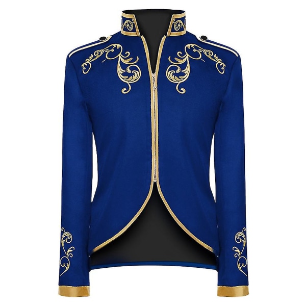Miesten Court Fashion Prince Uniform kultainen brodeerattu pukutakki Blue M