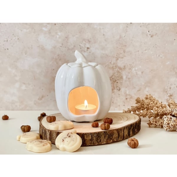 Keraaminen valkoinen kurpitsavahasulatin | Halloween kodin sisustus | Pumpkin Spice soijavaha sulaa | Syksyinen sisustus Kurpitsamerkki
