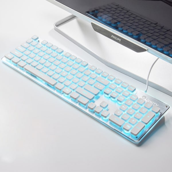Bakgrunnsbelyst tastatur 104 taster Kablet USB Gaming Membran Keyboard Mute L1-K White Blue