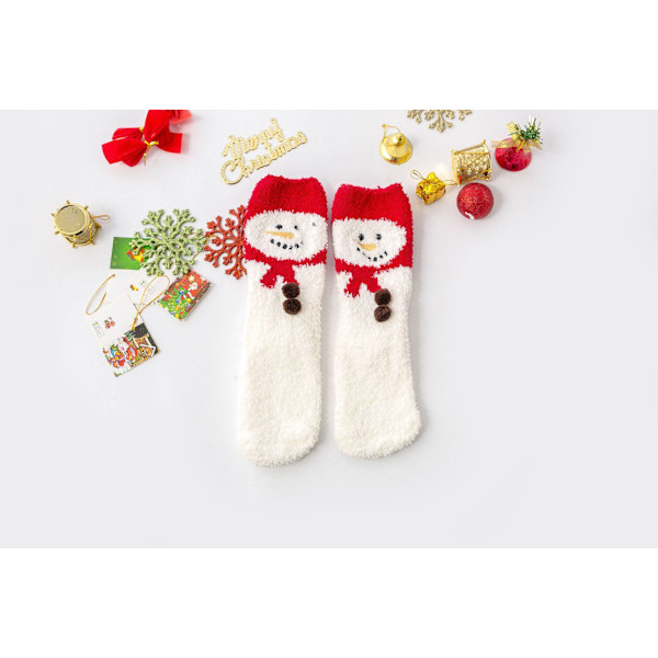 Strumpor Höst och Vinter Parstrumpor Nya Tecknade Söta Dam Julstrumpor Korallfleece Sovstrumpor White Snowman (Naked Socks) Children