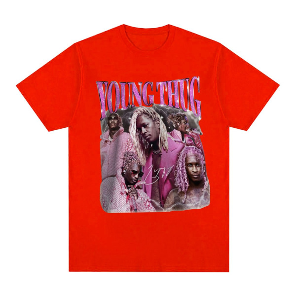 Rapper Young Thug Grafisk T-shirt Hip Hop Vintage Kortärmad T-shirt för män Red L