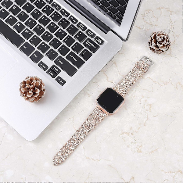 2025 Nya Bling Armband Kompatibla med Fitbit Versa/Fitbit Versa 2/Fitbit Versa Lite Armband, Mode Lyx Damrem Glänsande Glitter Läderarmband Compa