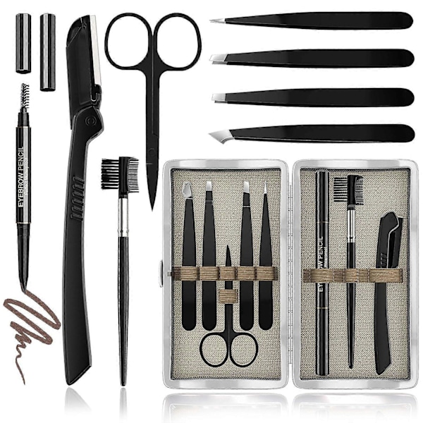 Kit, 8-i-1, Multifunktionellt Ögonbrynsplockningskit, Ögonbrynsformning, Grooming och Trimningskit, Inkluderar Rakhyvel, Penna, Sax och Borste med Kam