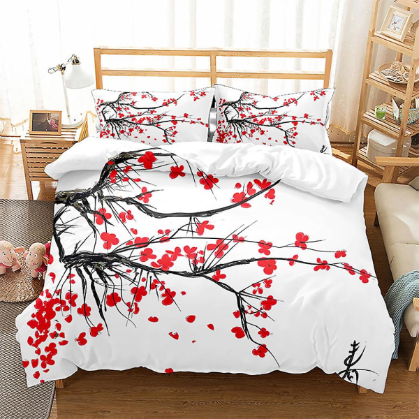 Plum Blossom 3d-trykt sengesett Dynetrekk Dynetrekk Putetrekk Barnegave Farge 1 UK DOUBLE 200x200cm