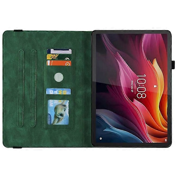 Kompatibelt Fodral för Lenovo Tab K11 Plus Fjäril Blomma Tryck PU Läder Tablet Skydd med Kortfack Green