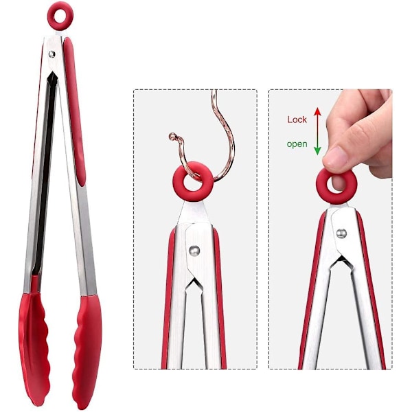 Set med 5 Små Tänger i Silikon 18 cm Mini Serveringstänger Små Tänger i Silikon Matlagningstänger i Rostfritt Stål för Sallader, Grillning, Stekning och Matlagning.