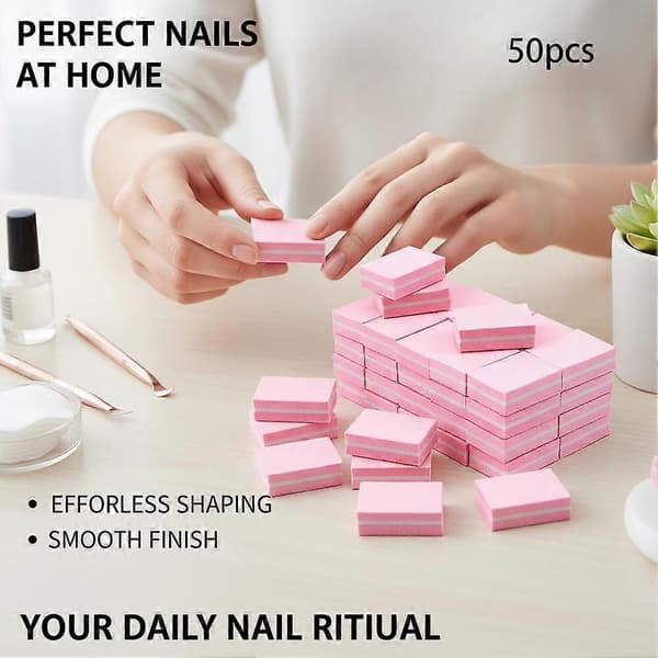 50 stk. Mini neglefile bufferblokke - Skum slibesvamp, lyserøde manicure pedicure værktøjer Black