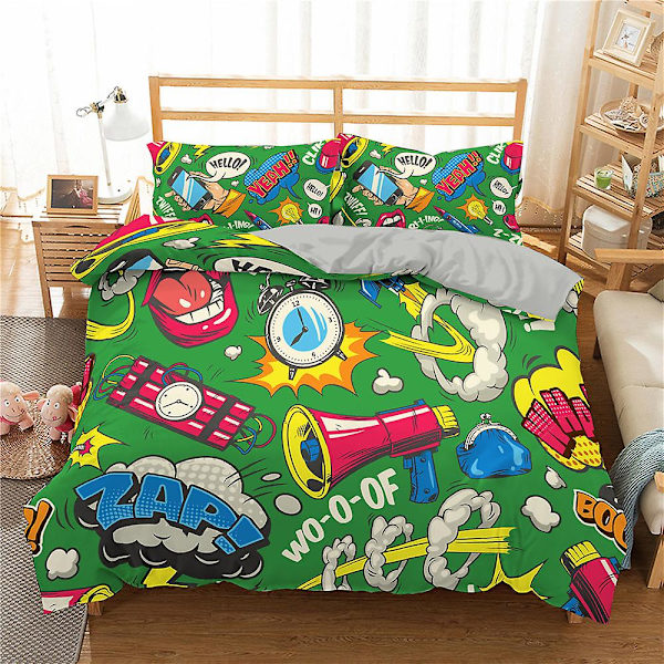 Motesengesett Tegneserie Graffiti Polyester Dynetrekk Putetrekk Enkelt King Dobbel Full Queen Size Polyester Dyne Trekk