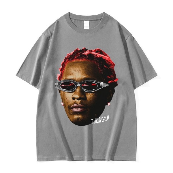 Rapper Young Thug Thugger Rød Vintage Grafisk T-shirt Mænd Kvinder Hip Hop Street Tee Dark grey L