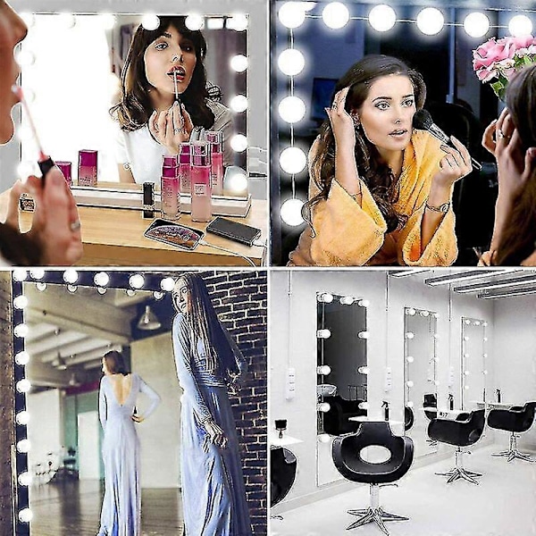 Spejllampe Sæt Med 14 Pærer Til Makeup Toiletbord, Dæmpbar Hollywood Led Spejl, Usb Toiletbordslampe Med Kontakt Og Kabel, 3 Farver Og 10 Lysstyrker