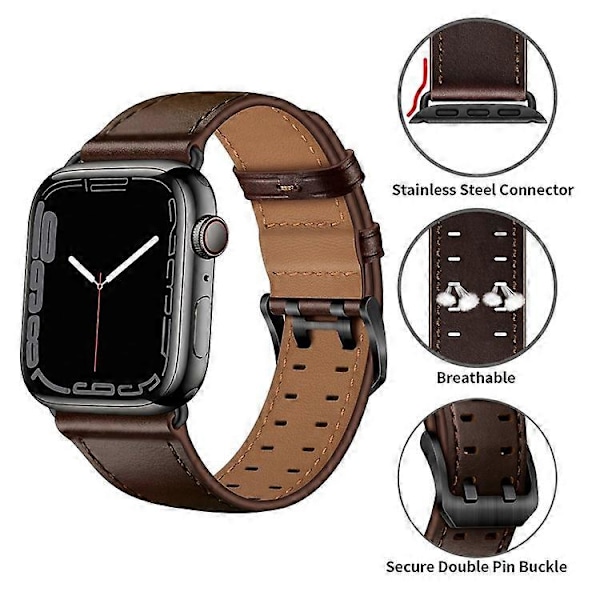 Kompatibel med Apple Watch Series 10 42mm / 9 8 7 41mm / 6 5 4 SE SE (2022) SE (2023) 40mm / 3 2 1 38mm Urrem Ægte Læder DarkBrown
