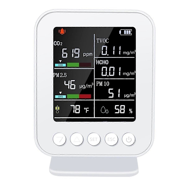 Luftkvalitetsmåler PM2.5 PM10 Karbonmonoksid Karbondioksid TVOC HCHO Tester TFT Karbondioksiddetektor