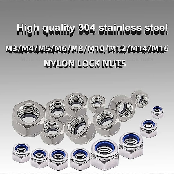 120 stk. låsemuttere M5 x 0,8 mm metrisk sekskantmutter, 304 18-8 rustfrie stålmuttere for industri og Co