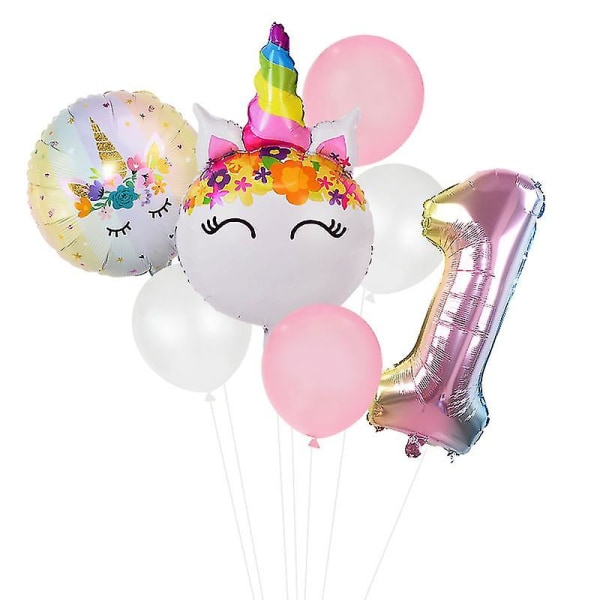 Regnbue Enhjørning Ballon Nummer Folie Globos Børn Pige 1. Enhjørning Fødselsdagsfest Unicorn-G
