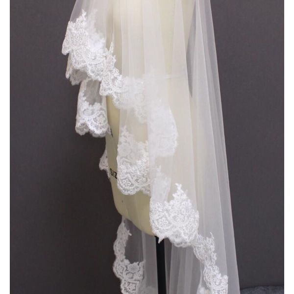 Paljettspets kyrkslöja 2 meter lång slöja brudslöja lager vit elfenbensslöja Ivory 350cm