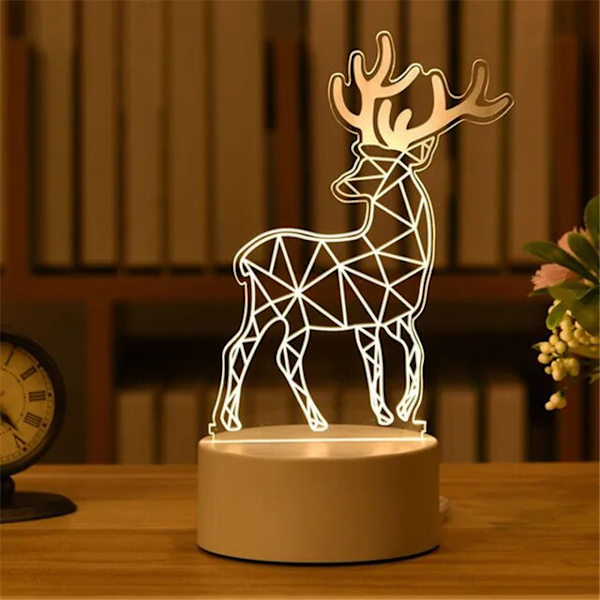 Romantisk Kjærlighet 3D Akryl LED Lampe for Hjem Barnas Nattlys Bordlampe Julebord Dekor Valentinsdag Nattbordslampe Elk