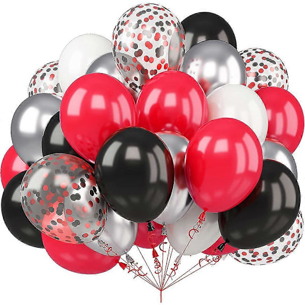 Punaiset ja valkoiset ilmapallot, mustat ja punaiset konfetti-ilmapallot, 50 punaista ja mustaa lateksi-ilmapalloa, helium-karnevaalijuhlapallot, ystävänpäivä