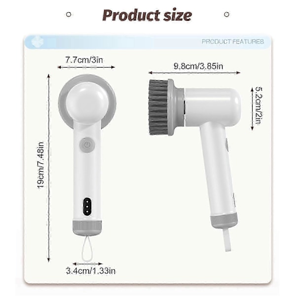 Sinoshi Spin Power Scrubber, 2024 Ny Elektrisk Spin Skrubber, Trådløs Power Spin Skrubber Oppladbar, Håndholdt Power Skrubber Spin Børste, Multifunksjonell