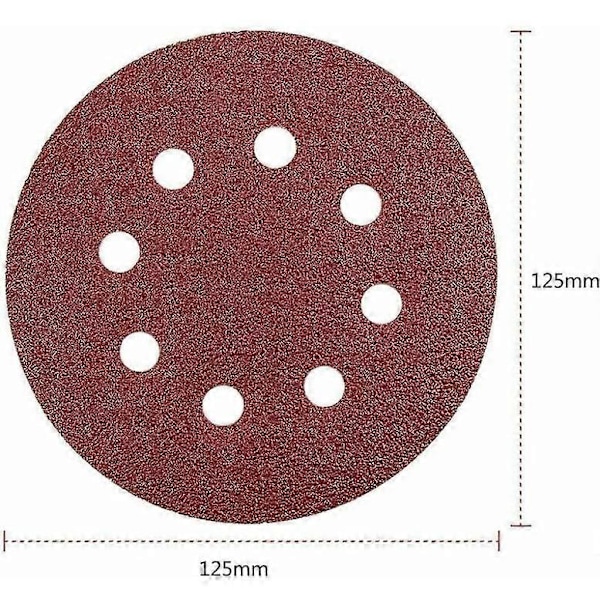 100 stk. sandpapir til tilfældig excentersliber, Ø 125 mm slibeskiver 60/80/100/120/240 korn (20 skiver pr. kornstørrelse)