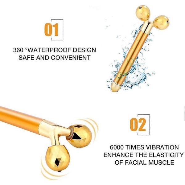 Ansiktsmassage Roller, 24k Gyllene Puls Ansiktsroller 3D Elektrisk och T Form Arm Öga Näsa Huvud Massageapparat
