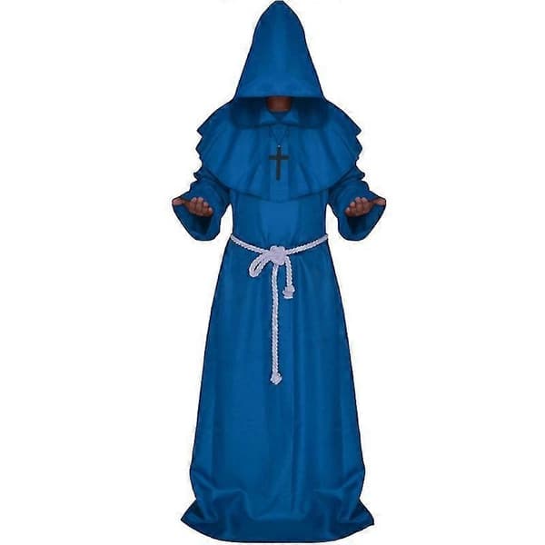 Voksen Munkehætte Kappe Kappe Munk Middelalderlig Præst Cosplay Kostume Blue L