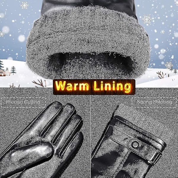 Herre Læder. Sorte Køre-/arbejdshandsker Touchscreen Lammeskind Cashmere Vinter