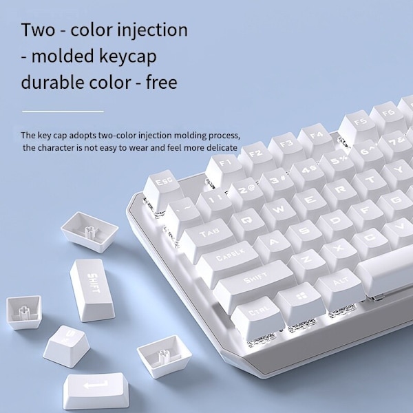 TK87 mekanisk tastatur 87-tasters fullt utbyttbart kablet gamingtastatur Blue white